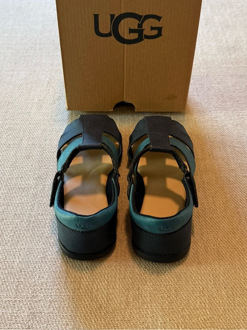 UGG Kylo Boys Blue Leather Sandals Size 11 | Adjustable Hook & Loop Comfort Shoe